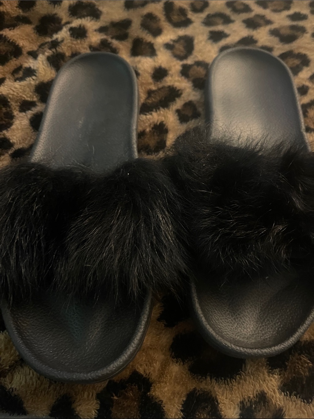 UGG Black Faux-Fur Slide Sandals